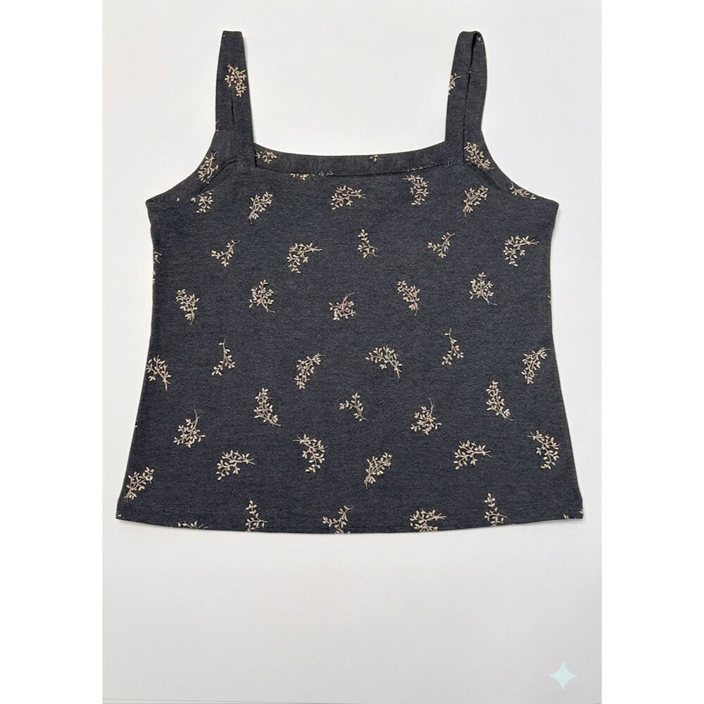 Vtg Carole Little Floral Tank Top XL Rayon Blend Black Cottagecore 90s